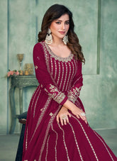 Hot Pink Sequins Embroidered Long Frock